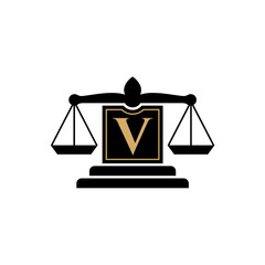 Negative Space initial Letter V and Justice Scale Logo Design