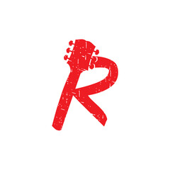 Rustic Letter R and Guitar Headstock Logo Design 001