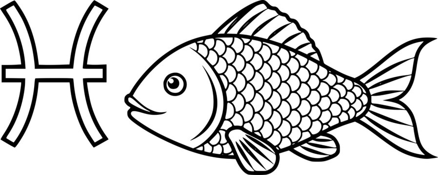 Pisces fish zodiac symbol outline icon vector
