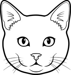 British shorthair cat head front view outline icon vector
