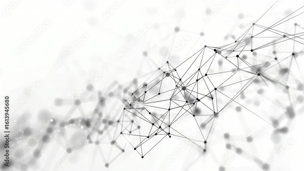 Poster a black and white image of interconnected dots forming a complex pattern