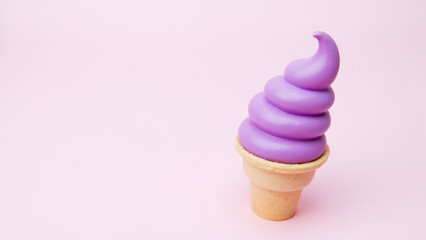 Purple Ice Cream Cone Delicious Frozen Treat on Pink Background, nobody
