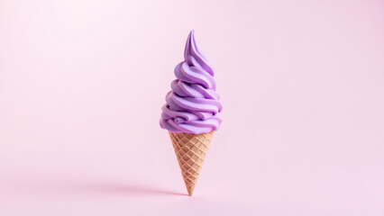 Purple soft serve ice cream cone isolated on a pink background, dessert