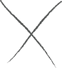 A bold black x mark drawn with thick brush strokes on a white background silhouette