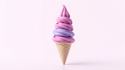 Pink-Purple Soft Serve Ice Cream Cone on Pink Background, Dessert