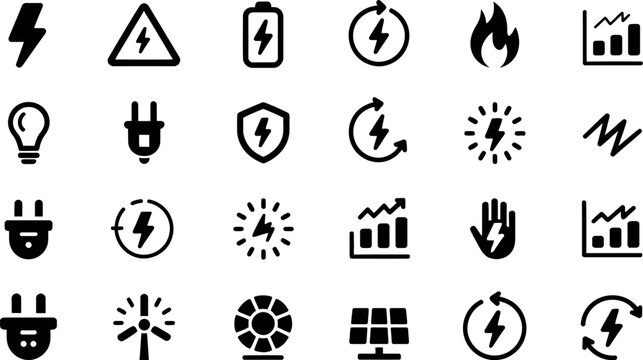 Modern energy icons for power, electricity, and sustainability concepts