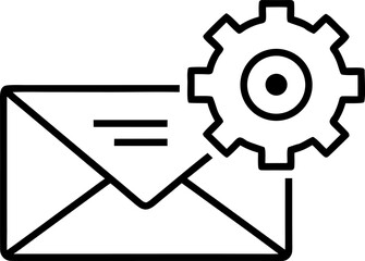 Email Settings with Gear Icon Line Art Vector Illustration