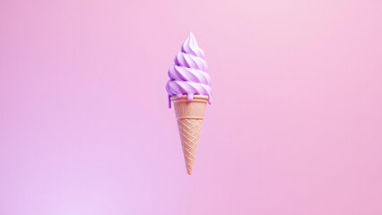 Purple Ice Cream Cone on Pink Gradient Background