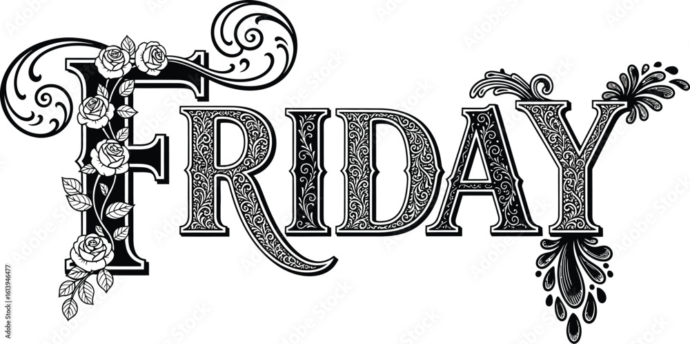 Poster vector friday image with roses and swirls for social media posts and promotions use now vector