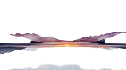 Abstract sunset reflection with wispy clouds isolated on transparent background