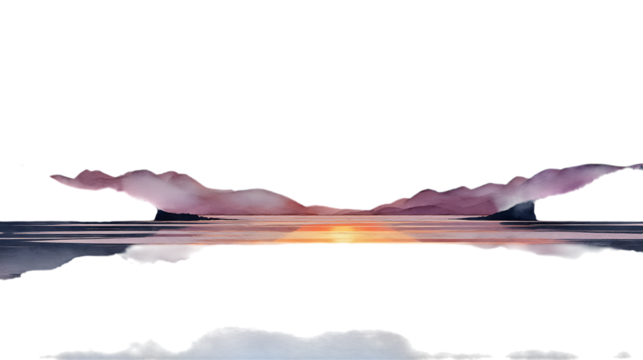 Abstract sunset reflection with wispy clouds isolated on transparent background