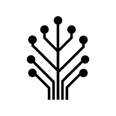 Minimalist circuit board icon shown in clean flat vector with branching tech line design
