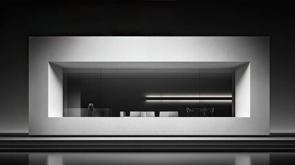 Modern, minimalist storefront in a dark interior