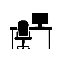 Fototapeta premium Computer desk with chair shown in clean minimal silhouette style for home office furniture