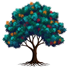 Vibrant fruit tree with lush green and colorful foliage isolated on transparent background