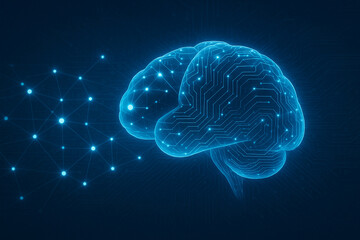 Fototapeta premium Futuristic AI Brain with Neural Network Circuitry on Dark Interface