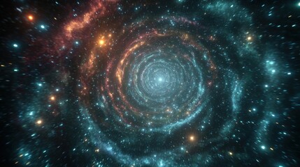 Obraz premium Cosmic spiral galaxy with vibrant colors and swirling stars, creating a mesmerizing visual effect, representing the vastness and beauty of the universe in a stunning cosmic scene