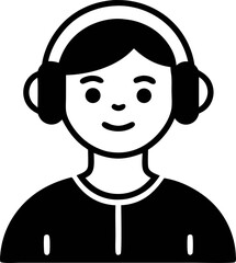 Student with Headphones Icon Line Art Vector Illustration