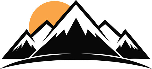 Stylized Mountain Range with Sun Icon Vector Black