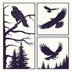 Realistic Black Silhouettes Of Hikers Climbin