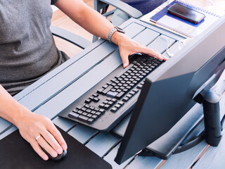 Remote work setup with casual attire and modern desk accessories