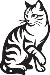 Black and white graphic design of a sitting cat silhouette