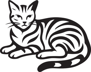 Black and white striped cat silhouette lying down vector