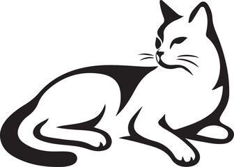 Black cat silhouette lying down looking left feline