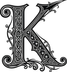 Ornate letter k vector design for initial logo or monogram with vintage style design vector