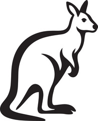 Black kangaroo silhouette on white background animal