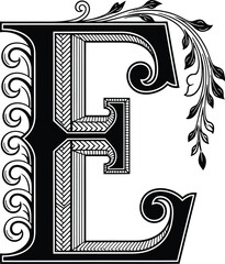 Download vector initial letter e decorative design for monogram logo or invitation card vector