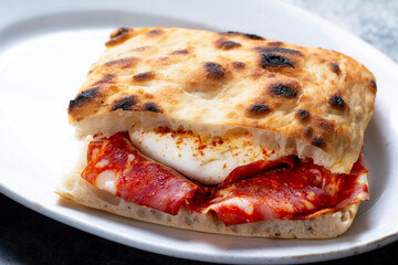 rustic italian spicy salami burrata sandwich