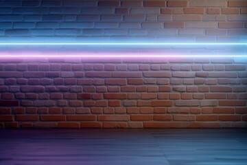 Neon lights on brick wall with wood floor ambience