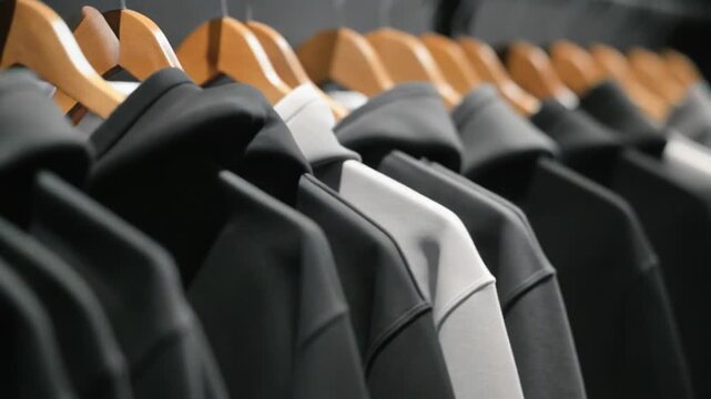 A row of clothes hanging on a rack, waiting to be worn or put away