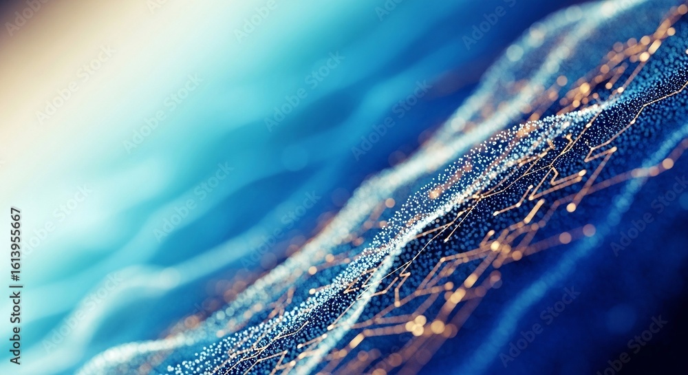 Poster futuristic digital network abstract flow glowing blue particles data connection
