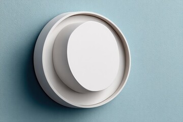 White circular button on light blue background