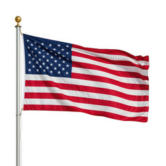 Fototapeta premium A single american flag waves majestically on a pole against a stark transparent background, representing the united states