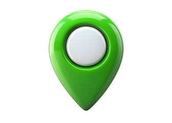 Glossy green location pin icon with white center on black background