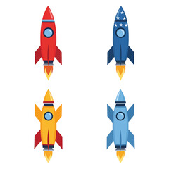 Professional vector image of rockets arranged symmetrically with colorful red, blue and yellow hues that are crisp and scalable at any size, ideal for educational materials