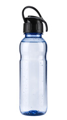 Naklejka premium Blue Transparent Water Bottle with Screw-On Cap and Carry Loop – Isolated on White