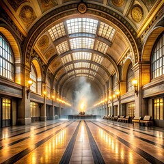 Obraz premium The grand hall features symmetrical arches and elegant architecture