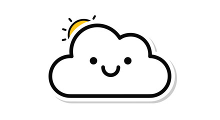 A happy cartoon cloud with a smiling face peeking from behind a bright sunny sky