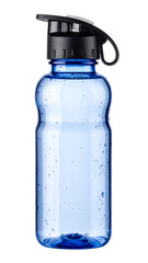 Naklejka premium Blue Transparent Sports Water Bottle with Flip Top Lid and Handle – Isolated on White