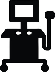 Black and white vector drawing of medical ultrasound machine for diagnostic examination providing detailed images to medical professionals for analysis and treatment