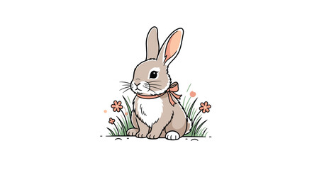 Obraz premium Adorable pixel art bunny sitting among wildflowers in a meadow on a sunny day