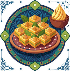 Middle Eastern sweet treats (like baklava) on ornate tray icon
