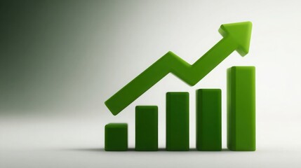 A green arrow pointing upwards is on top of a series of green bars