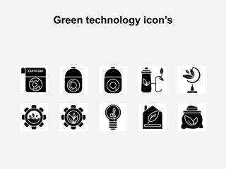 Green Technology Icons – Solid Glyph Eco Energy Symbol Set 10 icon's