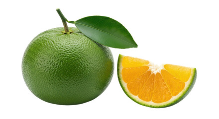 Isolated Green Tangerine with Slice