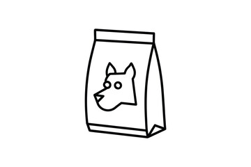 Dog Food Bag with Dog Silhouette on Packaging in Black and White silhouette simple line art